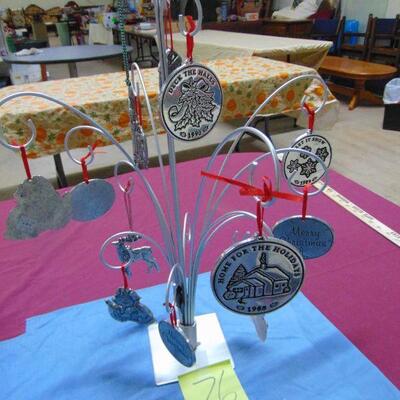76  Metal tree with pewter ornaments