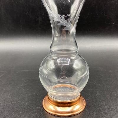 Small Etched Glass and Copper Base Bud Vase YD#011-1120-00243
