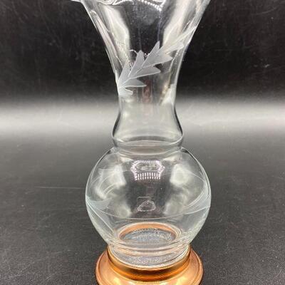 Small Etched Glass and Copper Base Bud Vase YD#011-1120-00243