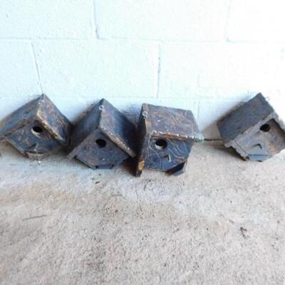 Set of Four Handcrafted Solid Wood Bird Houses