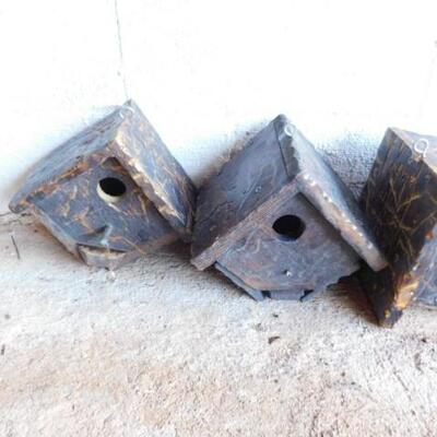 Set of Four Handcrafted Solid Wood Bird Houses