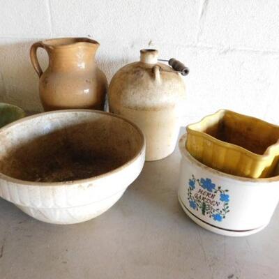 Collection of Pottery and Ceramic Jugs, Pitchers, and Bowls Various Sizes