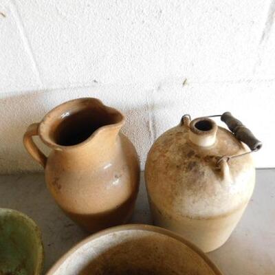 Collection of Pottery and Ceramic Jugs, Pitchers, and Bowls Various Sizes