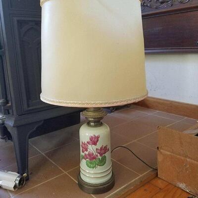 Vintage Table Lamp with Red Flowers