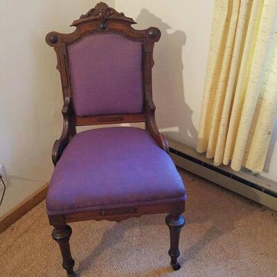 Small Antique Chair with Purple Upholstery