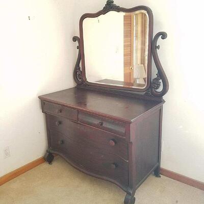 Beautiful Dark Wood/Mahogony? Dresser with Mirror
