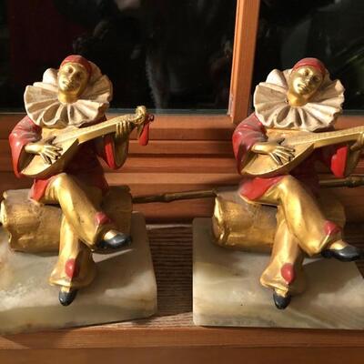 Two (2) Carved Clown Bookends