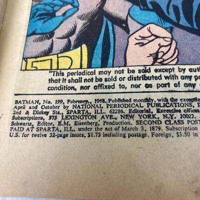 Lot #147 S Vintage DC Comic Batman 1968 #199