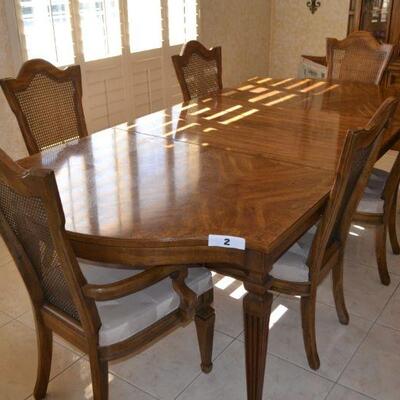 LOT 2 DINING SET WITH 6 CANE BACK CHAIRS AND TWO LEAVES (32