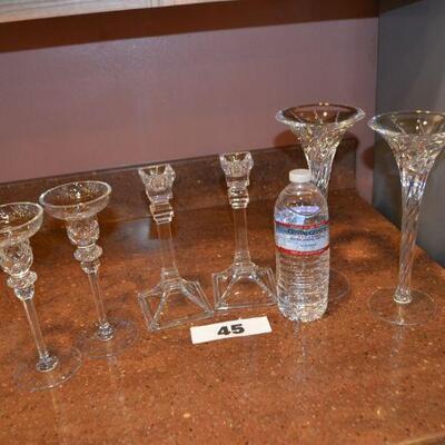 LOT 45 GLASS CANDLE STICKS 3 PAIRS