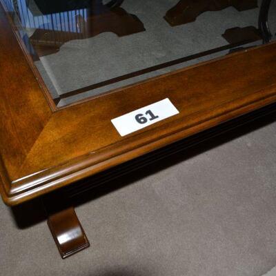 LOT 61 GLASS, WOOD AND METAL COFFEE TABLE