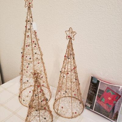 Lot 352: (3) Gold Metal Trees & Outdoor Poinsettia Flag