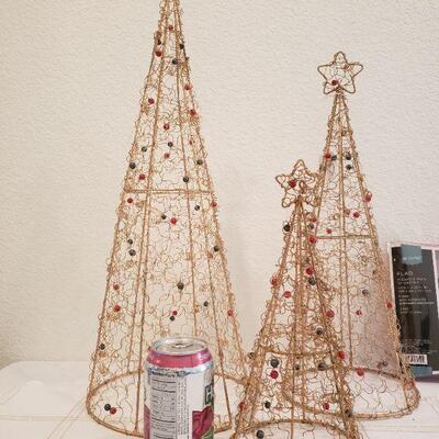 Lot 352: (3) Gold Metal Trees & Outdoor Poinsettia Flag