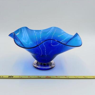 BEAUTIFUL WORK OF ART BLUE GLASS - LOCALLY PURCHASED