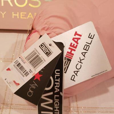 Lot 367: NEW Down Packable Pink Blanket, Canvas Message Art & Candy Cane Socks