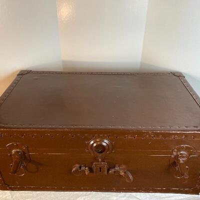Lot# 202 Vintage Trunk Painted Brown White Military Marked on bottom