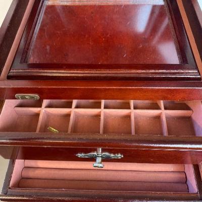 Lot# 221 Queen Anne Style Jewelry Armoire Mirror Drawers Necklace hook Lockable