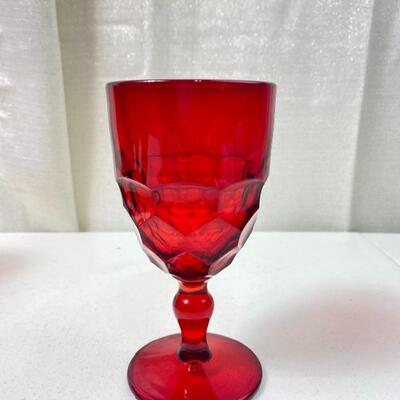 Lot# 222 Vintage Viking Glass Ruby Red Georgian Honeycomb Footed Wine Glasses