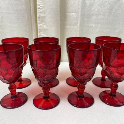 Lot# 222 Vintage Viking Glass Ruby Red Georgian Honeycomb Footed Wine Glasses