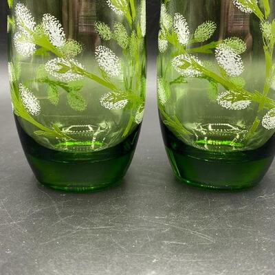 Vintage Green Cotton Willow Patterned Drink Glasses YD#011-1120-00248