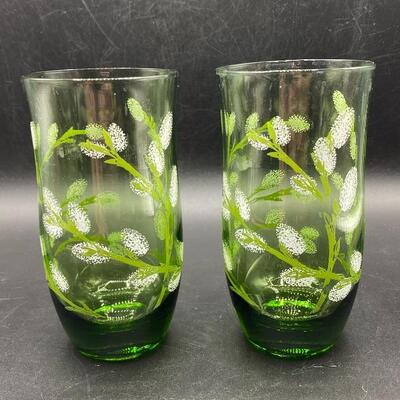 Vintage Green Cotton Willow Patterned Drink Glasses YD#011-1120-00248