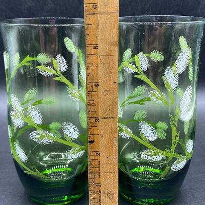 Vintage Green Cotton Willow Patterned Drink Glasses YD#011-1120-00248