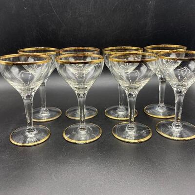Set of 8 Vintage Gold Rim Champagne Cordial Glasses 011-1120-00249