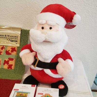 Lot 380:  New Holiday Cards, Ornaments, Animated Santa and Door Mat