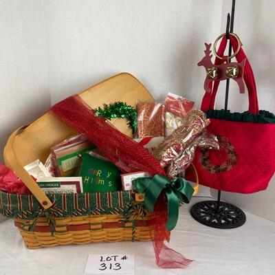 S - 313 Large 2 Handled Longaberger Christmas Gift basket with Lid & Stand