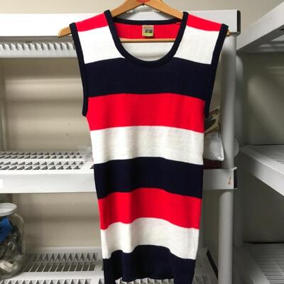 Red/White/Navy Blue Horizontal Striped Sweater Vest MED