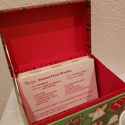 Lot 441: NEW Holiday Kitchen Lot (Apron, Cookie Cutters, Recipe Box & Coffee Cup)