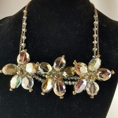 Three Large Flower Crystals Necklace
