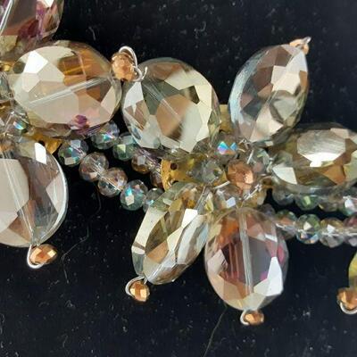 Three Large Flower Crystals Necklace