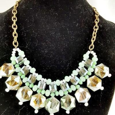 Green and White Crystal Necklace
