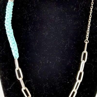 Light Blue Braid and Chain Necklace