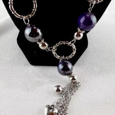 Silvertone Purple Bead Chain Necklace