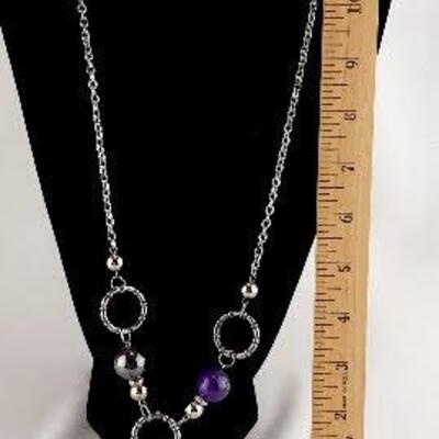 Silvertone Purple Bead Chain Necklace