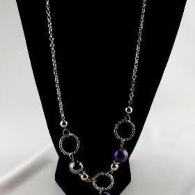 Silvertone Purple Bead Chain Necklace