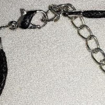 Silvertone Spring Beads on Black Cord Necklace