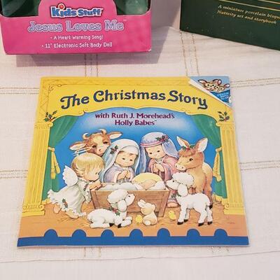 Lot 606: NEW Jesus Loves Me Doll, Precious Moments Nativity and The Christmas Story BookGift Lot