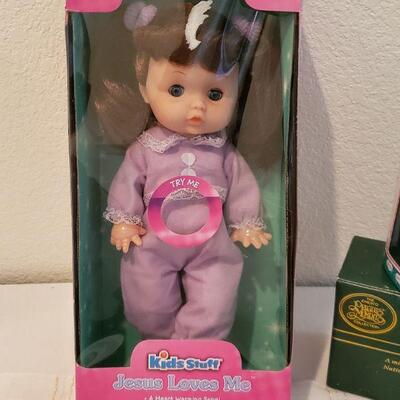 Lot 606: NEW Jesus Loves Me Doll, Precious Moments Nativity and The Christmas Story BookGift Lot