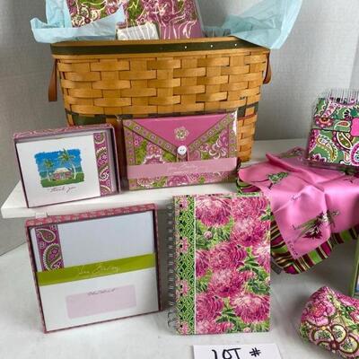 V - 327 Longaberger Gift Basket with Pink Vera Bradley gift Items