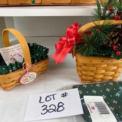 V - 328   Green Themed Longaberger Basket Gift Lot 