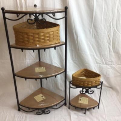 X388 Pair of Longaberger Wrought Iron Corner Stands with Baskets 