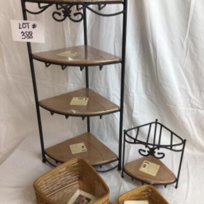 X388 Pair of Longaberger Wrought Iron Corner Stands with Baskets 