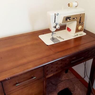 VINTAGE SEWING CABINET W/ SINGER TOUCH & SEW 