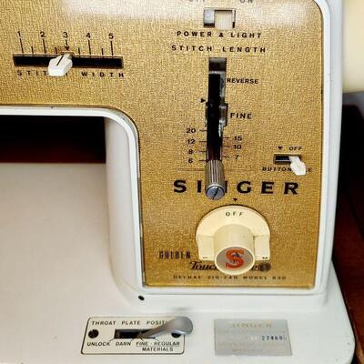 VINTAGE SEWING CABINET W/ SINGER TOUCH & SEW 