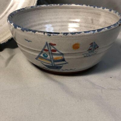 Lot 34 - Owens Pottery Sailboat Bowl & Plate