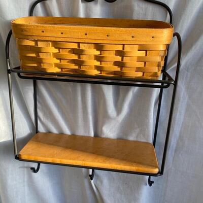 S - 343. 2 Tier Longaberger Wrought Iron Stand with Wrought Iron Wall Shelf