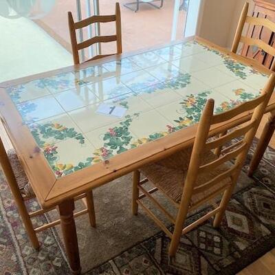 LOT#1LR: Nicola Faiano Grottaglie Italy Tile top Table with 4 Chairs & Area Rug